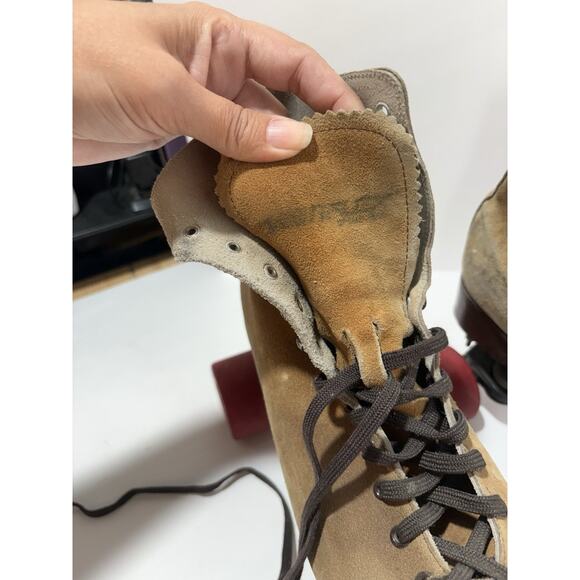 Vintage Variflex Brown Leather Suede Roller Skates Size 10 D 4 Wheels - Picture 5 of 14
